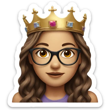 Hyperrealistic girl with brown long hair wearing a crown and glasses. And arm tattoos  sticker
