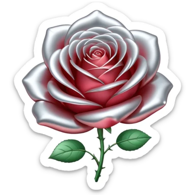 A rose emoji made of liquid silver metal, smooth metallic petals, reflective chrome surface, soft gradients, elegant shape, minimalistic iOS emoji style, centered, clean white background, realistic highlights, no text sticker