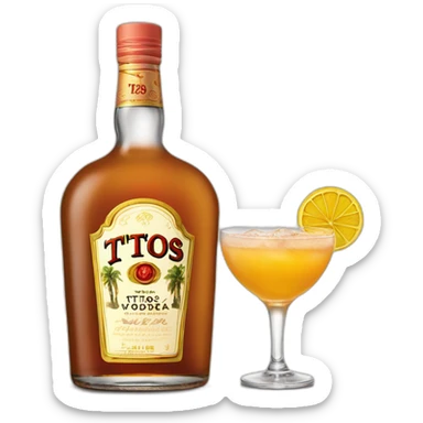bottle of titos vodka with a cocktail drink sticker