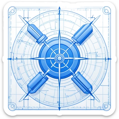 blue blueprint with a dashed line connecting a start point and a destination point sticker