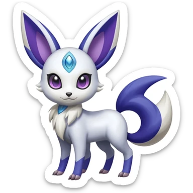 Shiny White with Violet and Indigo Meloetta-Absol-Minccino-Zangoose-Pokémon-Fakémon-fusion-hybrid-creature sticker