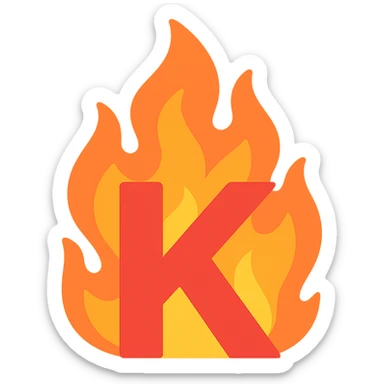 bold full color letter 'K' with dramatic flames around it expressing frustration sticker