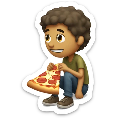 lonely boy in solitude eating pizza sticker