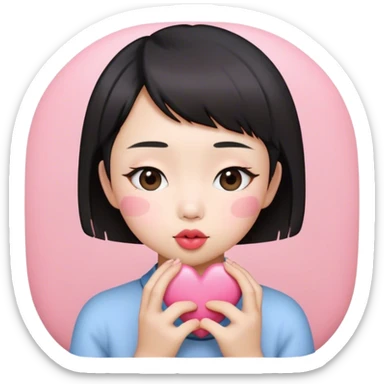 Short hair Asian girl kissing with pinky heart  sticker