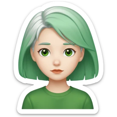 girl with white hair and green hair clip sticker