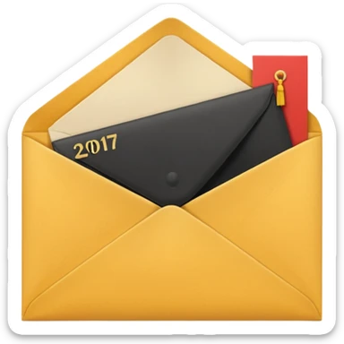 A simple emoji-style icon of a yellow manila envelope with subtle paper texture, clean edges, and a small graduation NUMBER  2017 group-photo icon on the front, representing class memories and archived academic records. sticker