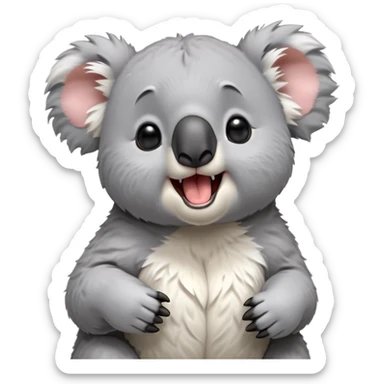 cinematic-cute-yawning-fluffy koala-portrait-emoji,-head-tilted-slightly-with-a-dramatic,-wide-open-yawn,-showcasing-a-soft,-downy-grey-fur-with-drooping-ears-and-round-eyes-barely-open-in-drowsy-contentment,-simplified-yet-irresistibly-adorable, realistic fluffy sticker