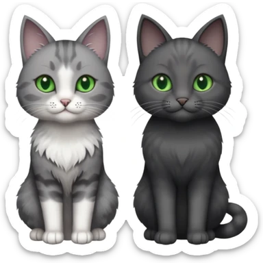 2 different coloured grey cats including one dark grey and white cat and one completely solid dark grey cat with green eyes and only white paws sticker