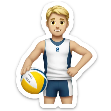A white boy holding a Summer volleyball  sticker