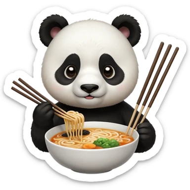 cute hungry panda with chopsticks eating ramen sticker