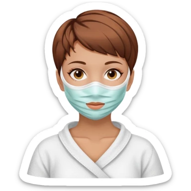 Lady pixiecut Hair Brown with face mask spa beauty full face relaxing sticker