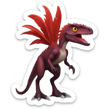 Cool edgy Maroon-colored velociraptor with bright-red spiky mane full body sticker
