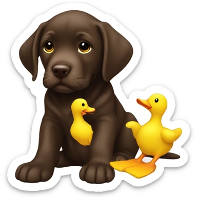 Chocolate lab puppy with yellow duck plushie sticker
