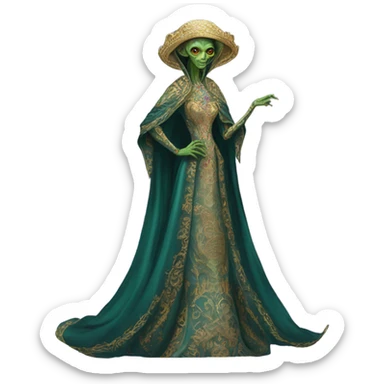 a Reptilian alien woman full body in Romanov dress sticker
