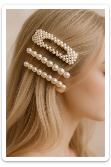 aesthetic accessories, pearl hair clips, delicate and feminine sticker