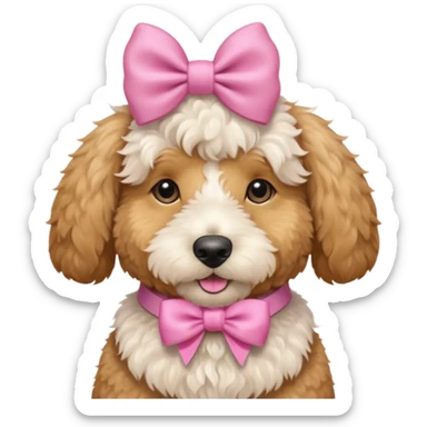 Cute Golden doodle with pink bow sticker