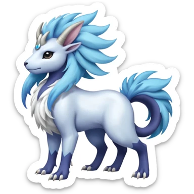 Shiny Glossy Pastel Light Divine Reptilian Draconian Furry Scaly Hairy Feathery Bovine Goated Feline Beautiful Floral Snowy Pretty Absol-Amaura-Suicune-Cobalion-fusion, full body sticker