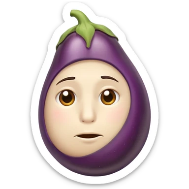 Hand with eggplant on it with a tired face sticker