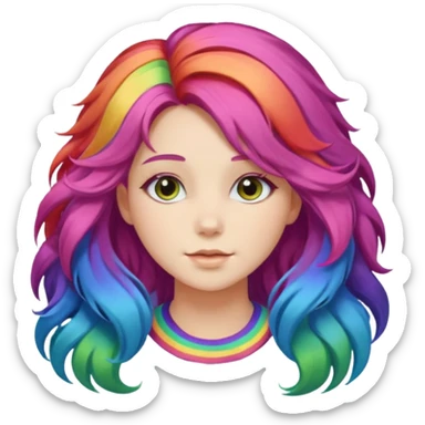 Young woman, fluffy voluminous hair in rainbow colors sticker