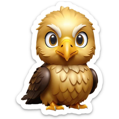 Cinematic Cute Golden Eagle Portrait Emoji, Head tilted playfully and inquisitively, featuring a compact, streamlined form with subtly ruffled, golden plumage and round, sparkling eyes full of spirited charm, Simplified yet irresistibly adorable features, highly detailed, glowing with a warm, inviting glow, high shine, affectionate and lively, stylized with a touch of whimsical aerial grace, soft glowing outline, capturing the essence of a mischievous yet endearing golden eagle that seems as if it could glide out of the screen into your heart! sticker