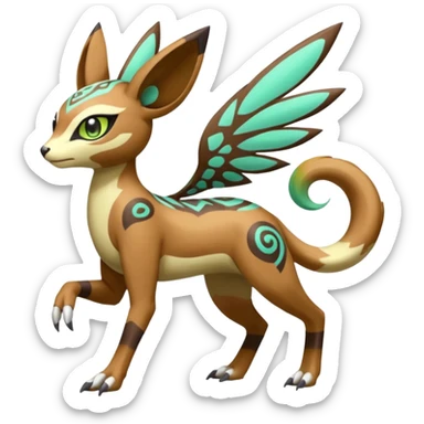 Tribal Colorful Exotic Fionbri-Trico-Kalon-Falvie-Vernid-Meloetta-Pokémon-Fakémon-Digimon-Spectrobe-hybrid-fusion, full body sticker