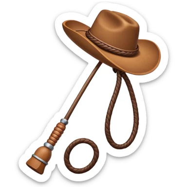 cowboy whip object icon, coiled leather whip, wooden handle, western style, 3D cartoon, mobile game icon style, centered, clean background, soft shadow, no text, no watermark
 sticker