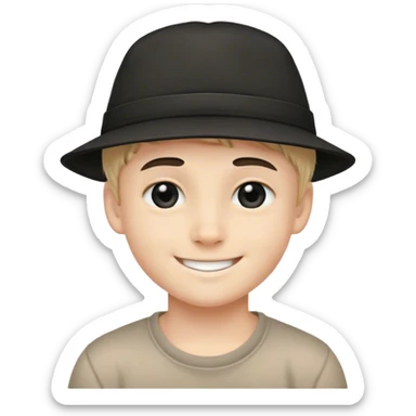 smiling boy in hat with all black eyes  sticker