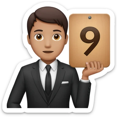 single person in a suit holding a sign with the number 9 sticker