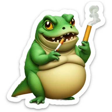 fat lizard with a cigarette sticker