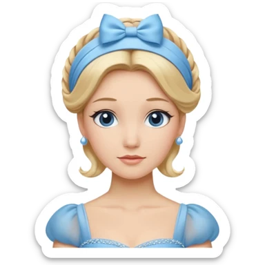 cendrillon on voit juste le buste elle est blonde avec les cheveux releve et un serre tete bleu ciel et elle porte une robe de soirée bleu ciel sticker