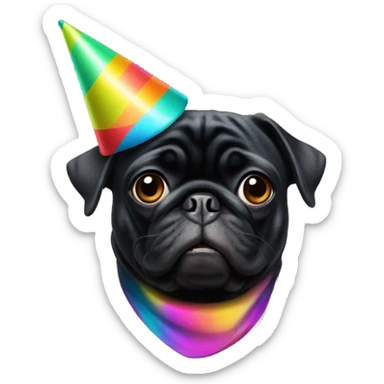black pug with a party hat sticker