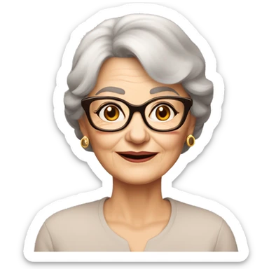 80 years old girl
Short brown hair with bob styling
light skin small
glasses with refined frame
Brown eyes with cat eye liner sticker