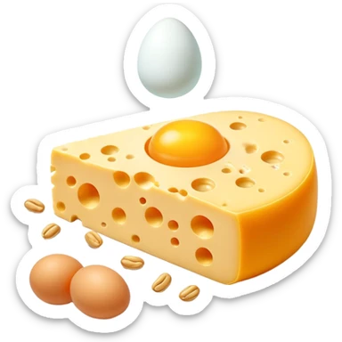 Ethereal glowing vitamin K2 symbol surrounded by aged cheese, golden egg yolk, and natto. A single bone floats nearby with a golden dot where calcium is being properly deposited, showing how K2 guides calcium to strengthen bones. sticker
