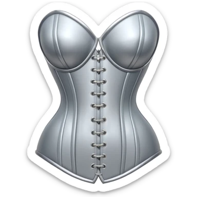 A luxury corset emoji made of silver chrome, smooth metallic curves, minimal fashion silhouette, glossy reflections, sensual high-end aesthetic, iOS emoji style, centered, clean white background sticker
