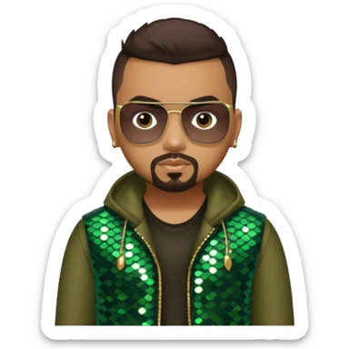Sean Paul with dark brown hair, olive sequin outfit sticker