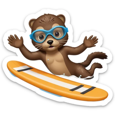 A sleek otter swimmer wearing goggles, splashing through the pool with tiny floating kickboard. sticker