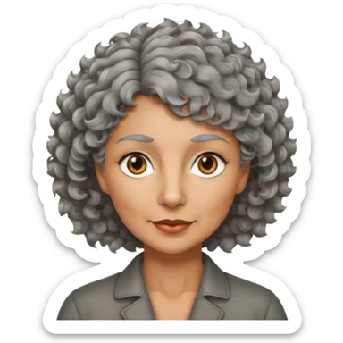 woman 50 years old, tanned skin, short grey curly-wavy wolf cut hair, brown eyes sticker