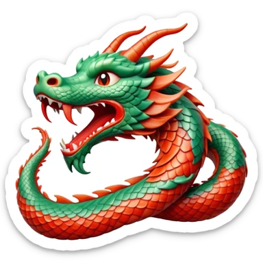 Cinematic Cute Yawning Chinese Serpent Dragon Portrait Emoji, Head gently inclined with a dramatic, wide-open yawn, revealing an elegantly elongated body with softly glowing jade and vermilion scales, enriched by subtle, ethereal cloud and ripple motifs; rendered with authentic detail and delicate natural light, high shine, relaxed yet wise, styled with a dash of ancient mystique, soft glowing outline, capturing the essence of a drowsy but venerable celestial dragon ready to drift into a serene, timeless slumber! sticker