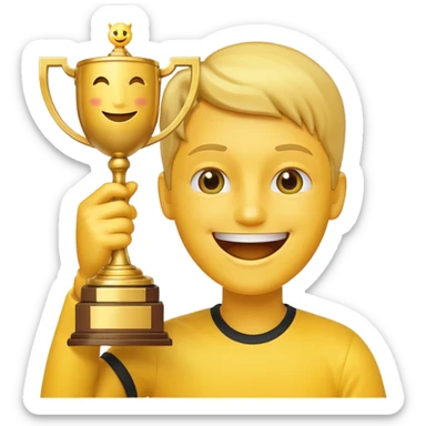 happy face holding trophy, win emoji sticker