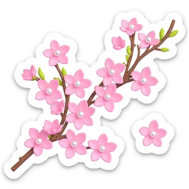 pastel sakura branch with a pearl border, 3D emoji style sticker