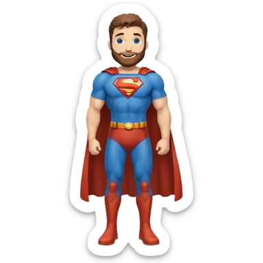 Full body Adult size Superman Blue Eyes Scruffy Redish and light Brown trimmed Beard Muscle happy sticker