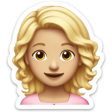 cute girl with blonde hair and wear pink dress, she also use a pink hairclips and smile sticker