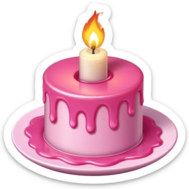 A drawing of a flaming pink candle that could be used at a romantic dinner table. The camera should be isometric at a ultra high angle. sticker