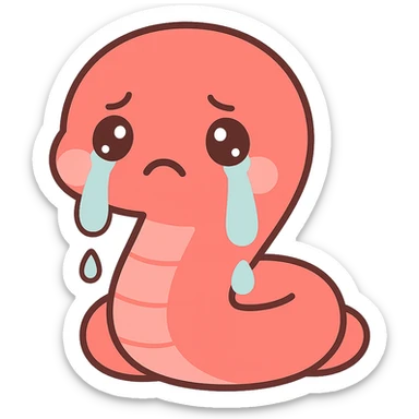 red snake crying, tears, sad, cute sticker