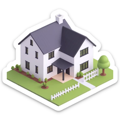 3d isometric modern farmhouse, white with black trim sticker