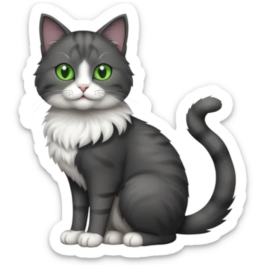 full body view of beautiful female solid dark grey cat with green eyes, white toes and white patch on chest sticker