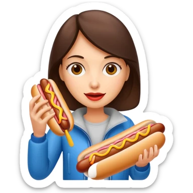 tourist brunette woman holding hot dog sticker