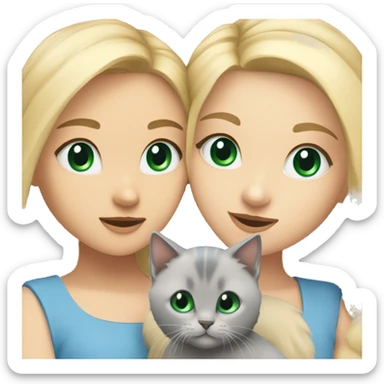 blue eyes grey kitten and green eyes blonde girl are friends sticker