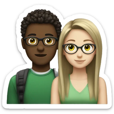 teen couple with glasses (white girl with brown hair green eyes) (black male with spiky hair) sticker