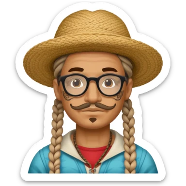 very tattoed face, normal glassess, fat venice gondolier with iconic hat and thick braided hair sticker